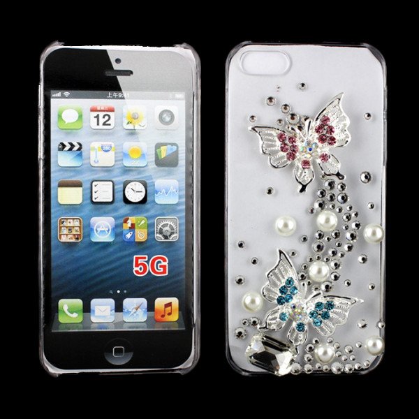 Wholesale iPhone 5S 5 3D Clear Crystal Diamond Case (Double Butterfly)
